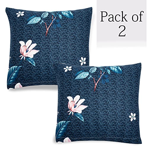 Image of HOKIPO Stretchable Cushion Cover 16x16, Pack of 2, Blue Mixed Flowers (AR-4098-D2*2)
