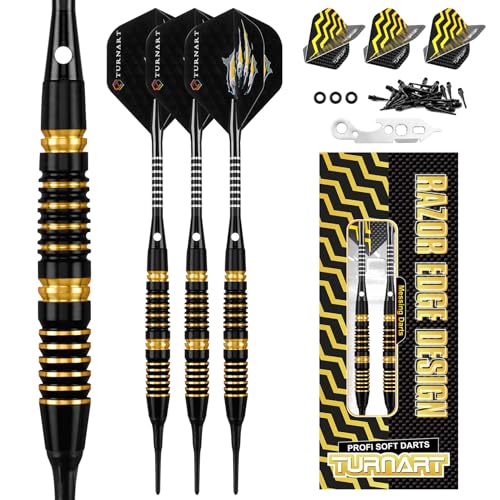 Turnart Dartpfeile mit Kunststoffspitze,18g Brass Softdarts,dartpfeile Profi für Elektronische Dartscheibe,Dart Set mit 30pcs Dartpfeil Spitzen 6 Flights 6 Flügen 1 Werkzeug und 3 O-Ringe