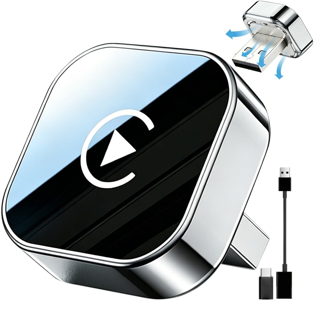 Adaptador CarPlay Inalámbrico, para Coches con CarPlay & Android Auto, Car Play Inalambrico para iPhone iOS 10+ & Android 11+, Compacto y Estable Doble Núcleo WLAN a 5.8 GHz Bluetooth Wireless Adapter