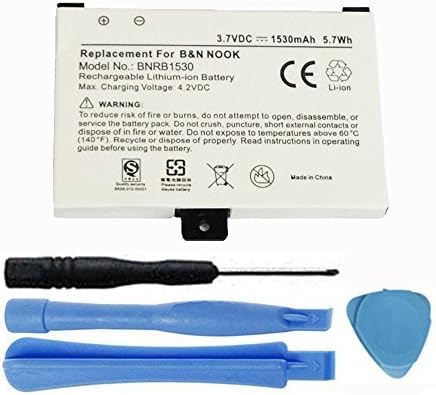 Replacement 1530mAh BNRZ1000, 9BS11GTFF10B3, BNRB454261, BNRB1530 Battery for Barnes & Noble Nook 1st Edition, Nook Classic, BNRV100, BNRZ100 Digital eReader with Installation Tools