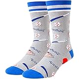 Mens Novelty Baseball Cotton Funny Crew Socks Crazy Cool Sports Socks in Grey
