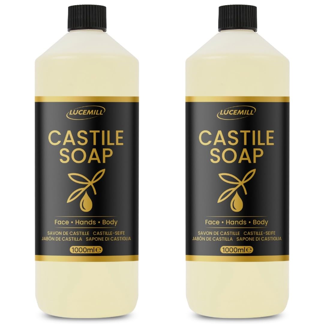 Organic Castile Soap | 2 x 1 Litre | Pure & Natural Liquid Soap Base | Unscented & Gentle | Ideal for Body, Face, Hair, Hands, Pets & Cleaning | SLS-Free, Paraben-Free, Vegan Friendly