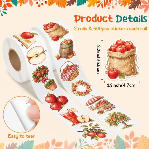 Image of Fall Apple Self Adhesive Sticker for Laptop Water Bottle Scrapbook | Watercolor Painting Style Apple Self Adhesive Backing for Gift Tag Label Phone Case Notebook Accent Classroom Reward