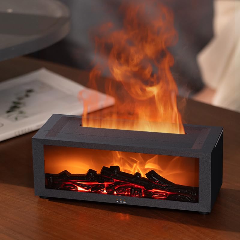 Essential Oil Diffuser, Fireplace Flame Oil Diffuser - Aromatherapy Aroma Humidifier, Upgrade 7 Colors Noiseless Remote Control - Perfect for Bedroom Home Office (150ml Fireplace Flame, Black) - Image 2