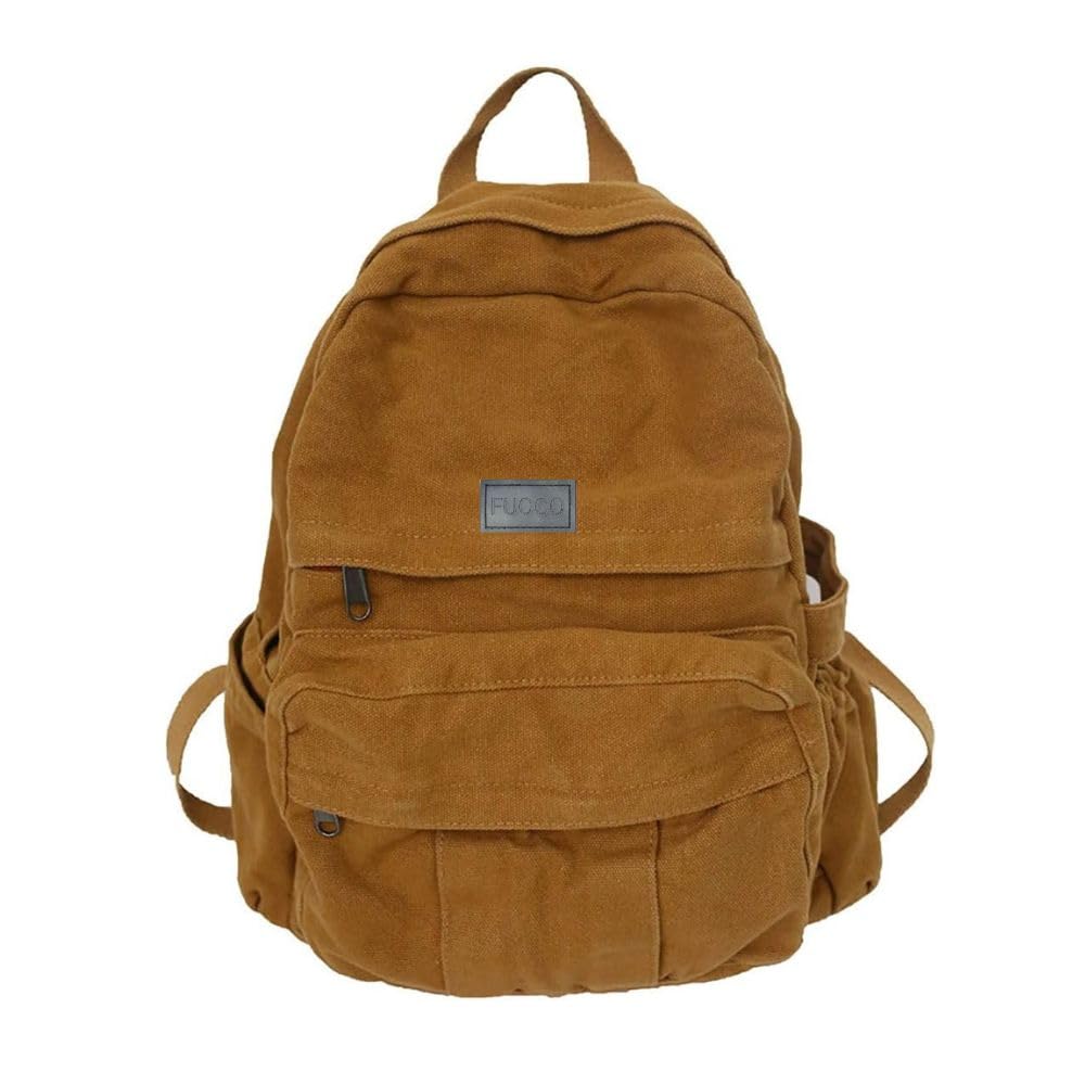 FUOCO Canvas Laptop Backpack Brown Tan - Image 1