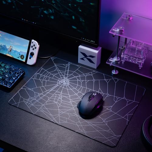Image of XVX Glass Mouse Pad for Gaming, Black Spider Webs Hard Gaming Mousepad, Professional Large Mouse Mat 16.2 inch x 12.2 inch, Special Glass Surface with Improved Precision and Speed