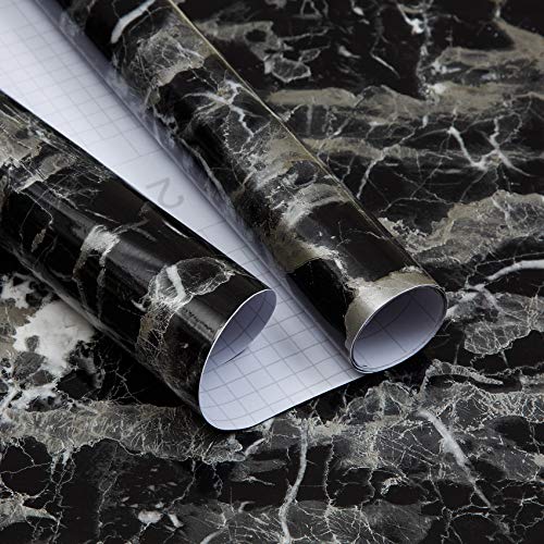 Black Marble Contact Paper for Countertops Waterproof Marble Wallpaper Peel and Stick Countertops Laminate Countertop Sheets Counter Tops Laminates Kitchen Wallpaper Marble Wrapping Paper 15.7\"x80\"