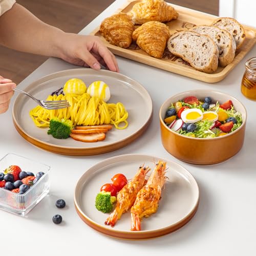 Image of vancasso ONION Ceramic Plates and Bowls Sets, 18 Pieces Grey Dinnerware Sets for Kitchen, Reactive Glaze Dishes Set for 6, Dishwasher and Microwave Safe
