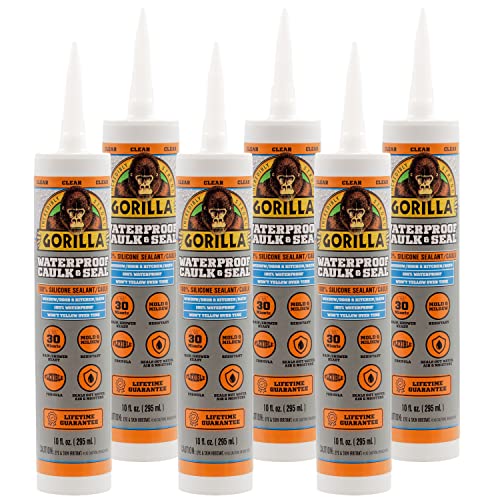 Gorilla Waterproof Caulk & Seal 100% Silicone Sealant; Clear; 10oz Cartridge (Pack of 6) - image 1