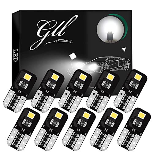 GLL 10PCS T10 LED Bulbs W5W 501 Wedge Bulbs Super Bright 130LM 6500K Xenon White 12V Canbus Ready Error Free for Most Vehicles Car Interior Dome Map License Plate Side Lights