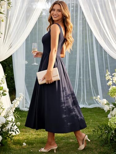 Image of YIOYOLA Womens Casual Summer Dress with Pockets | Sleeveless Square Neck Flowy A-Line Midi Sundress for Beach & Wedding Guest