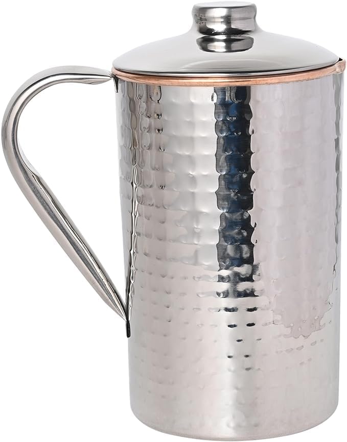Hammered Copper and Stainless Steel Jug, Silver - Image 2