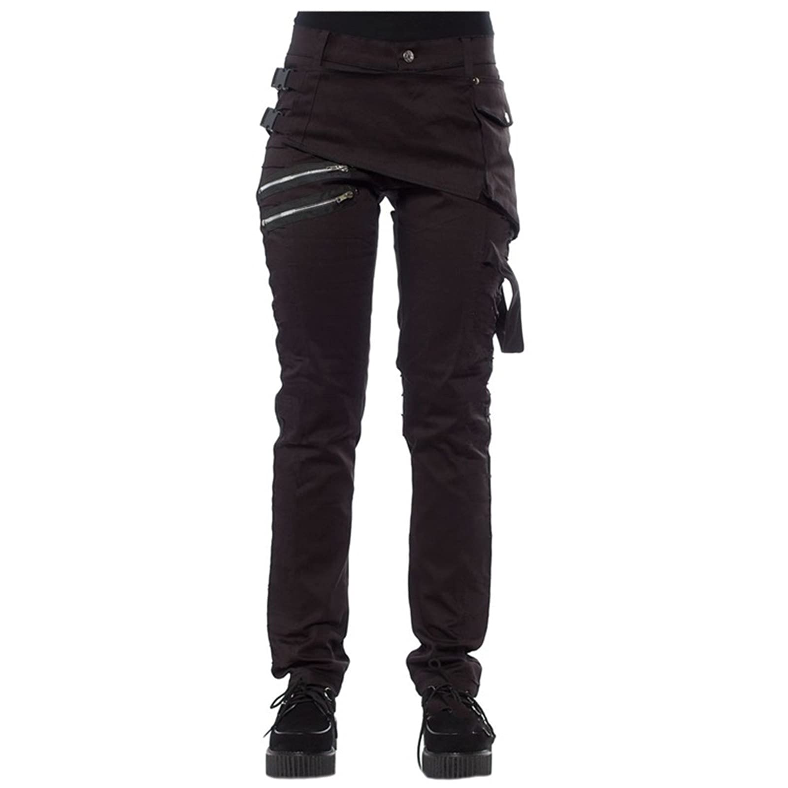 Damen Halloween Punk Hosen Vier-knopf Seitenschnalle Schräge Reißverschlusstasche Freizeithose Gothic Retro Hose
