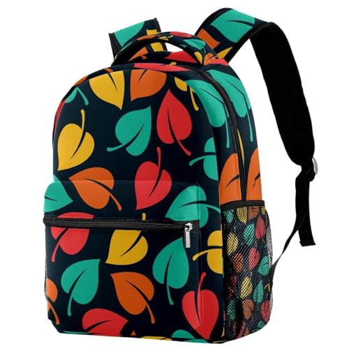 Sac à dos d'école et de voyage décontracté pour adolescentes feuilles multicolores