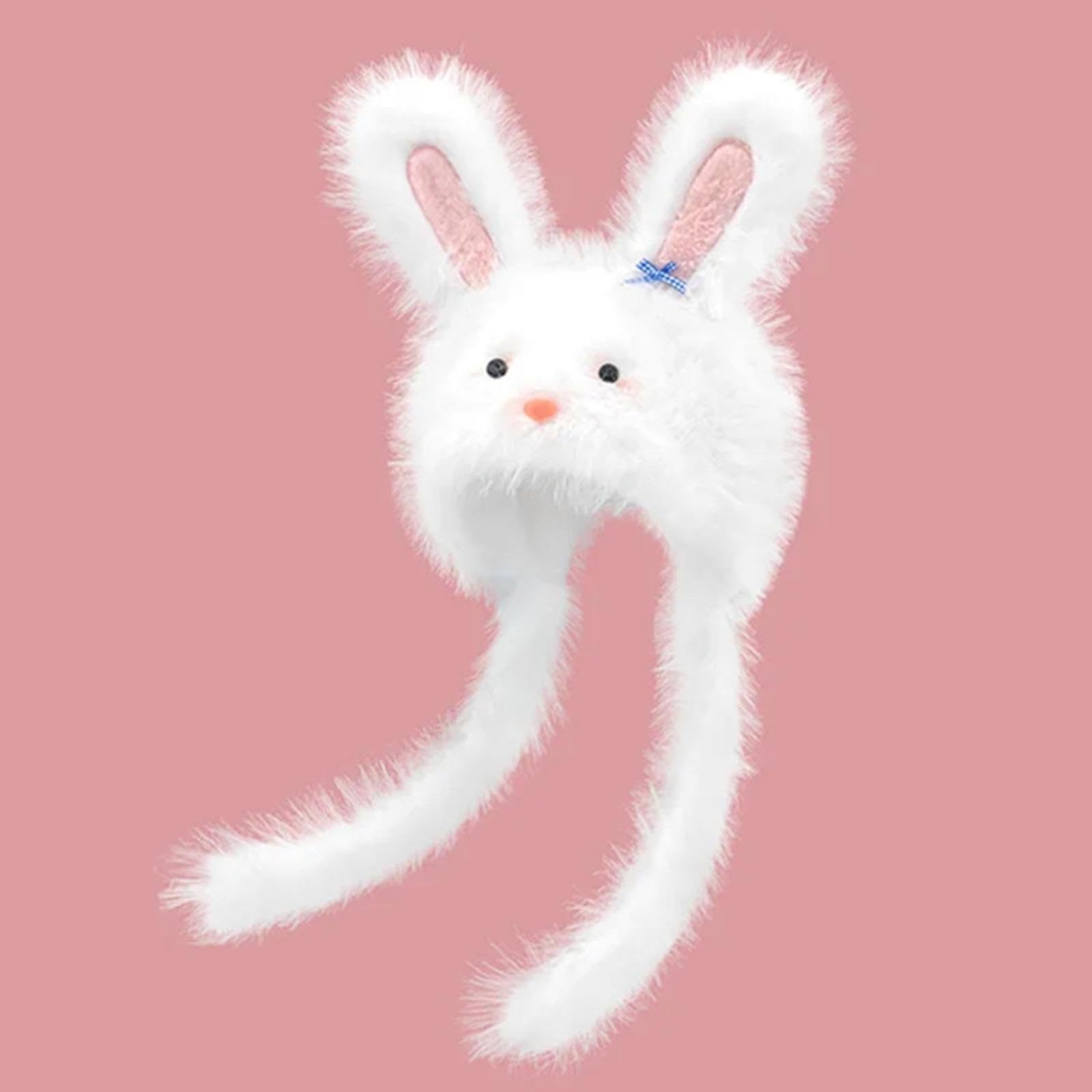 Fancyes Rabbit Ear Hat Animal Hood Winter Hat for Party Skiing Role Play Cycling Skating White