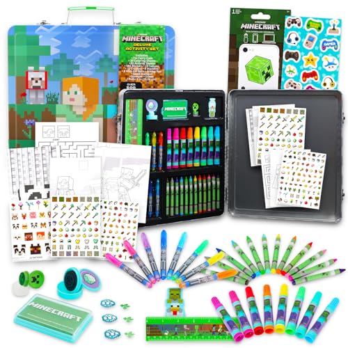 Minecraft Coloring Set for Kids - Bundle with Activity Set with Stickers, More in Carrying Tin | Minecraft Arts and Crafts Kit