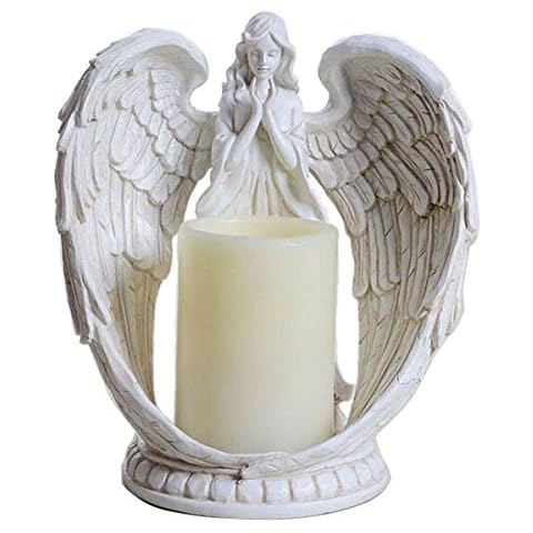 Praying Angel Wings Figurine Statue Sculpture Memorial Statue Wings Angel LED Candle Holder with 6 Hours Timer Home Wedding Christmas Church Votive Candle Light - Mothers Nana Grandma Gift 9-Inch Cover