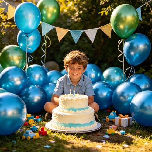 Image of 100pcs Metallic Blue Balloons 12 inch Chrome Round Latex | Helium Compatible, Chrome Latex Balloon for Balloon Garland Arch, Graduation Wedding Bachelorette Birthday, Party Decorations
