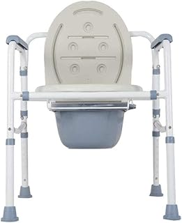 LQley Silla WC Silla Plegable de Acero de baños portatiles Ajustable con Silla de baño cómodo Urinario para los Adultos Mayores de la Mujer Embarazada, Blanca