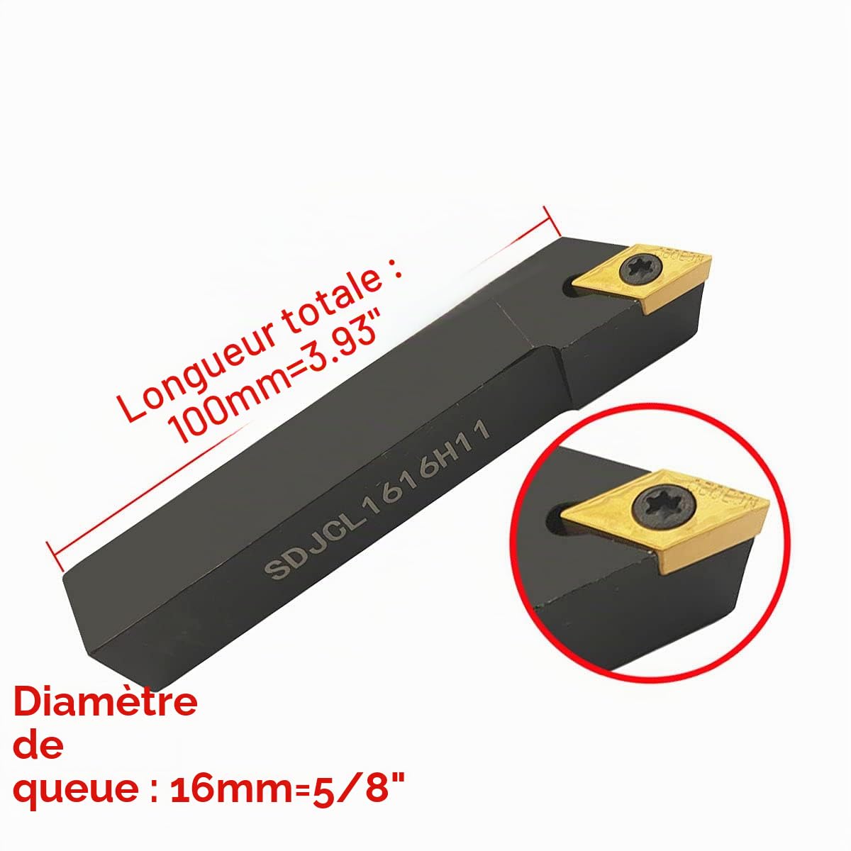 Barre d'alésage de 1,6 cm SDJCR1616H11 + SDJCL1616H11 - Support pour outil de tournage externe avec 10 inserts de tournage en carbure DCMT32.51/DCMT11T304-HMP NC3020