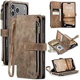 For 2025モデルiphone17Proケース財布型ワイヤレス充電対応iphone17 proストラップ 付き ファスナー設計/おつり コイン収納大容量スタンド機能 7カード収納手帳型ケース【MYH】アイフォン17プロ おしゃれ 人気PUレザー 耐衝撃 耐汚れ衝撃吸収 落下防止スマホケース(ブラウン)