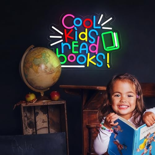 Image of Cool Kids Read Books Neon Sign Read Books and Be Kind Neon Signs for Wall Decor Book USB Dimmable LED Lights for Student Suitable for Classroom Bookstore Library Museum Study Room Gift for Teen Boys Girls Christmas
