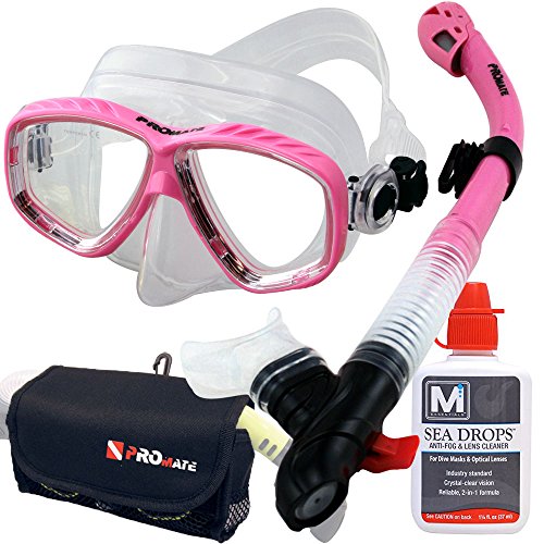 Promate Set de Máscara y Tubo de Snorkel SeaDrops Anti-Vaho con Bolsa - Rosa miniatura 1