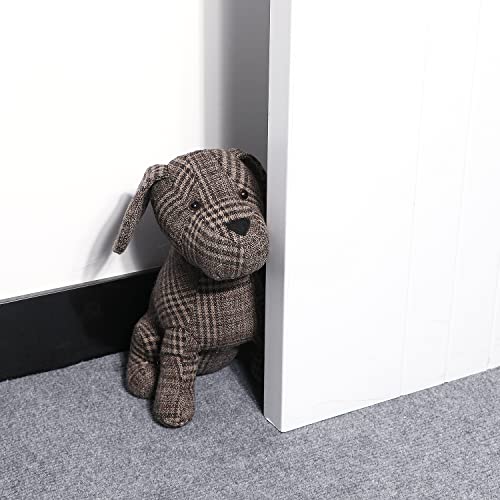 Cerayou Cute Animals Decorative Door Stoppers, Soft Durable Fabric Weighted Interior Wall Protector For Home & Office, Anti Collision Heavy Duty Compact Floor Decor Book Stopper, Plaid Brown Dog #TOP4