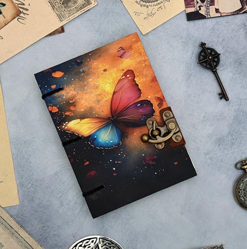 Image of Handmade Eco-Friendly Diary | Butterfly Design Hardcover Journal with Lock & Recycled Paper for Notes & Writing