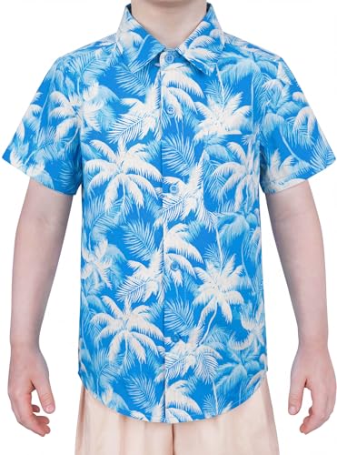 Image of Boys Hawaiian Button Down Shirt, Pure Combed Cotton Short Sleeve Size 3-15Y | Pure Combed Cotton, Smooth 60s yarn, Tagless Label, Pilling-Resistant, Shrink-Resistant, Fade-Resistant, Machine Washable