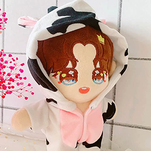 niannyyhouse Cow Suit 20cm(7.8in) Plush Doll Clothes Onesies + Shoe 2-Piece Set Green Pajamas (Black+White) - Image 3
