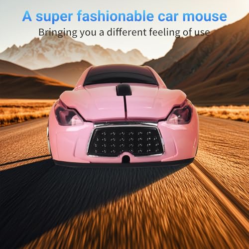Image of elec Space Wireless Mini Mouse with Case - Cute Sports Car Shape, Lightweight & Portable, 10m Range, Plug and Play (Pink)