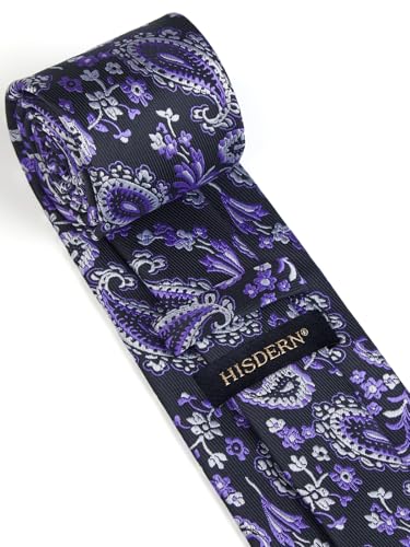 Image of HISDERN Ties for Men Paisley Tie and Pocket Square Woven Classic Floral Mens Ties Handkerchief Set Wedding Party Necktie