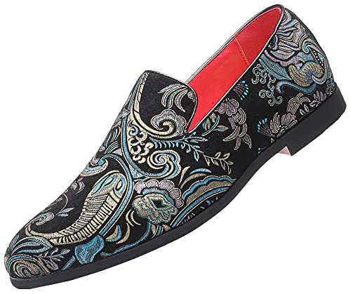 Santimon Men's Paisley Slip On Smoking Loafers Casual Business Formal Walking Relaxed Fit Lightweight Shoes