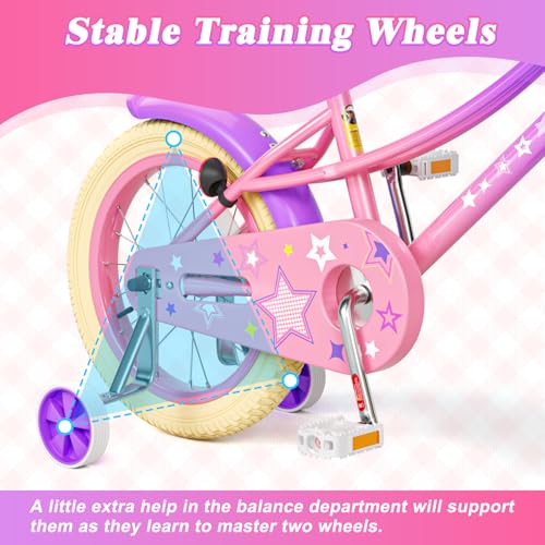 Image of Glaf Girls Bike Bicycle for 2-12 Years Old 12 14 16 20 inch Kids Toddler Bike with Training Wheels and Basket,Doll Seat, Kids Bike Bicycle for Gift