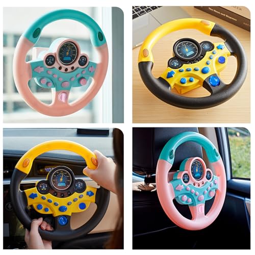 لعبة عجلة قيادة للاطفال من في فيستش مع ضوء وموسيقى العاب هدية لمحاكاة القيادة المقعد الخلفي للسيارة اصفر