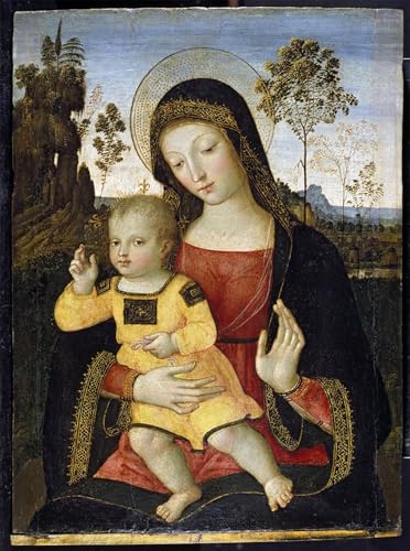 Impresión sobre lienzo de la Virgen y el Niño, lámina artística de Pinturicchio en 60x90cm