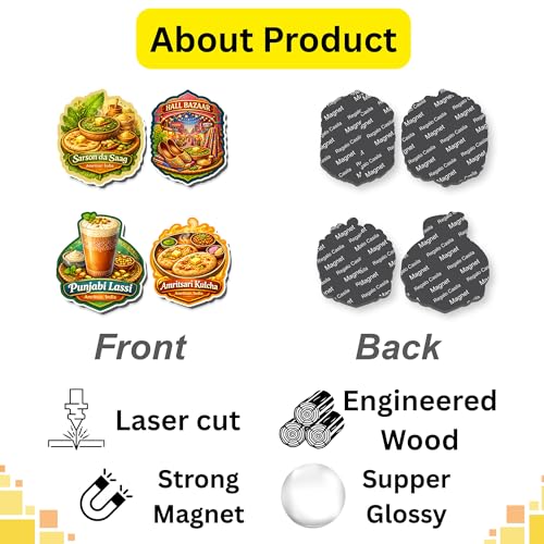 Image of Regalo Casila Amritsar India Tourism Souvenir Fridge Magnets Set of 4 Punjabi Food Sarson Da Saag Punjabi Lassi Amritsari Kulcha Hall Bazaar Refrigerator Magnets Decorative Travel Gift