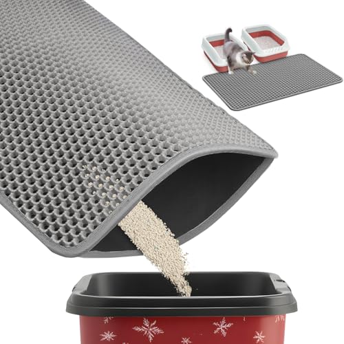 Powools 35' x 30' Cat Litter Mat - Ultra-Large Litter Box Mat with Double Layers, Urine-Proof and Non-Slip Litter Trapping Mat, Easy to Clean Kitty Litter Mats for Floor, Scatter Control, Grey