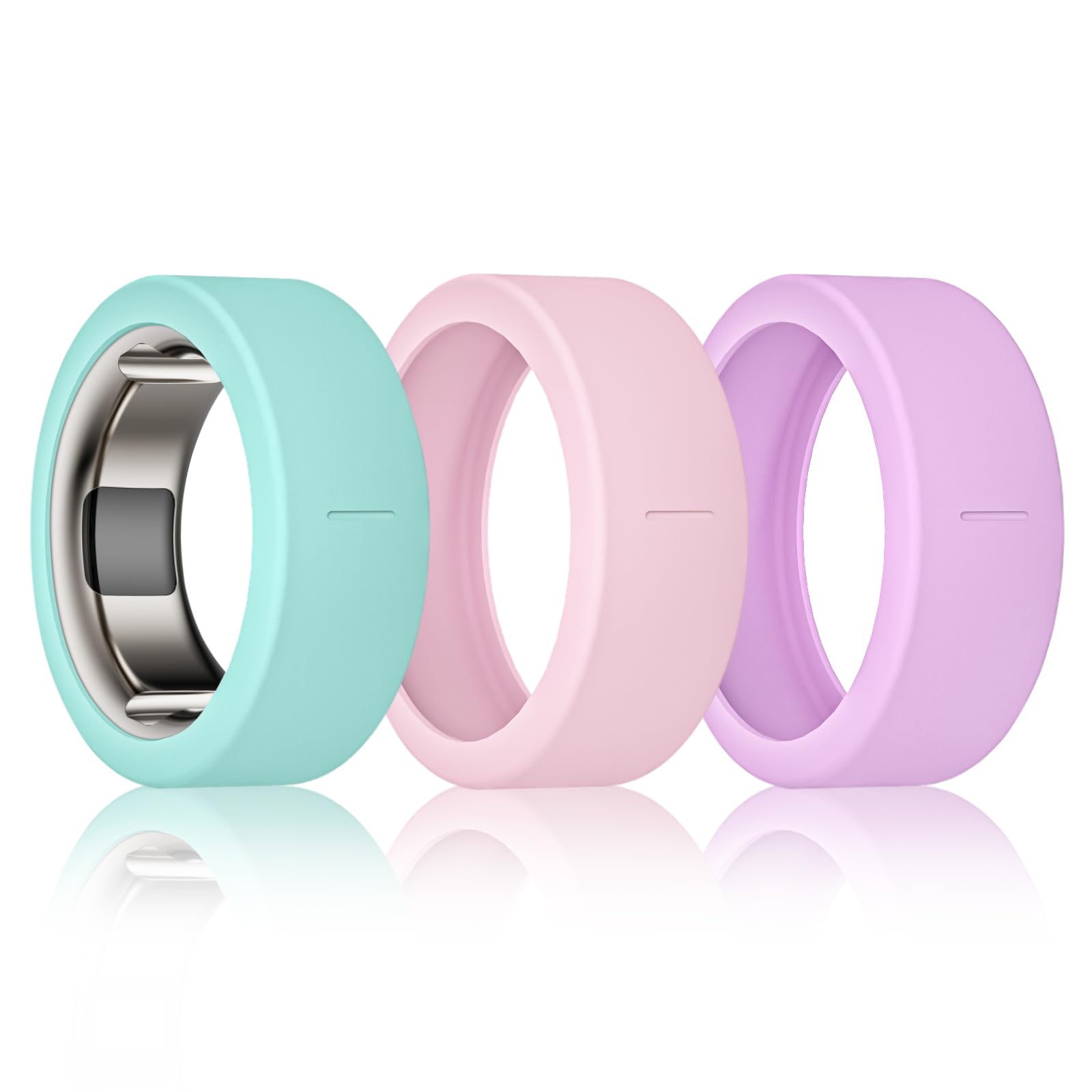 BandSmith Silicone Ring Cover Compatible with Oura Ring Protector, Elastic Case for Oura Ring Gen 4/3 Working Out - Patent Protected (Pink+Purple+Teal, M for 11/12/13) โ image 1