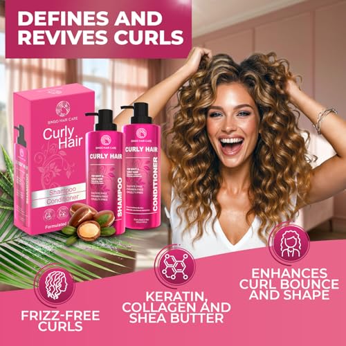 Image of Curly Shampoo and Conditioner Set - Sulfate Free Moisturizing Formula - Deep Treatment for Curly and Permed Hair Women and Men - 14 Fl Oz (Set of 2)