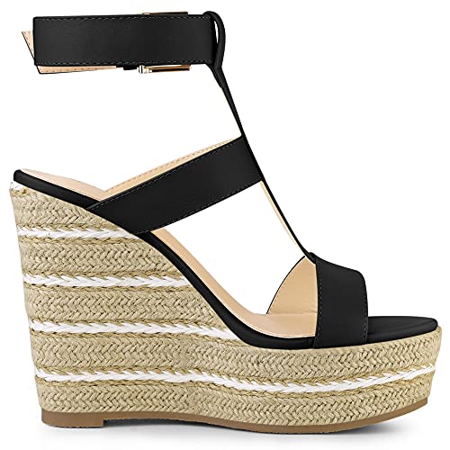 Allegra K Allegra K Women's Strappy Espadrille Wedges Platform Black Sandals - 9 M US