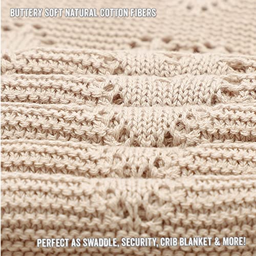 Image of Heirloom Knit Heart Receiving Unisex Blanket for Boys and Girls - 100% Luxury Cotton Baby Blanket - Soft Warm Swaddle Receiving Blanket for Newborns Infants & Toddlers (Oatmeal)