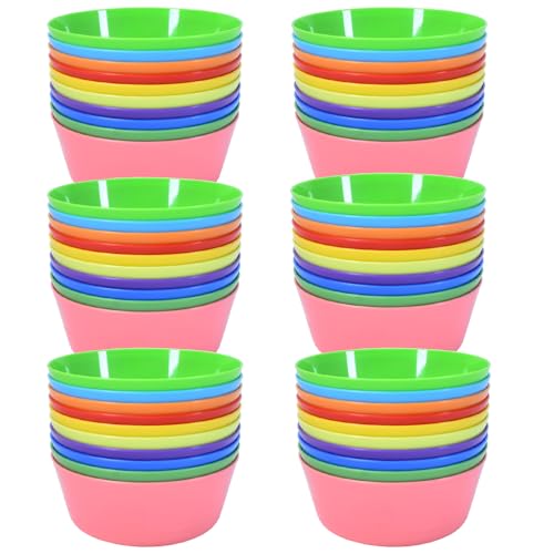 Hikrxya Lot de 60 Bols en Plastique Colorés Réutilisables – 300ml 10 Couleurs Incassables Bol Plastique Reutilisable pour Fête Enfants Fruits Céréales...
