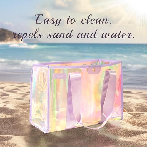2PCS 26L Beach Bag Set - a Beach Tote Bag with Snap & a Clear Tote Bag with Zipper3