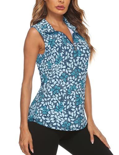 Image of Koscacy Women's Sleeveless Golf Tennis Polo Shirts Zip Up Dry Fit Workout Tank Tops Athletic Shirt