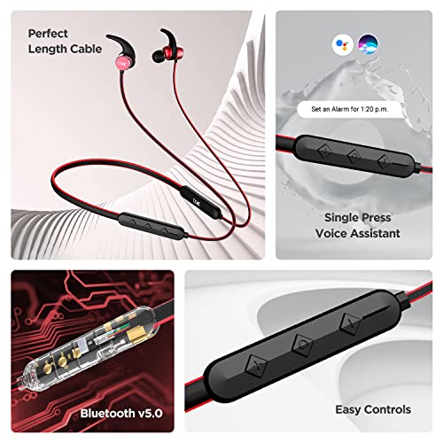 Image of Boat Rockerz 255 in-Ear Earphones with 8 Hours Battery, IPX5, Bluetooth V5.0 and Voice Assistant(Raging Red)