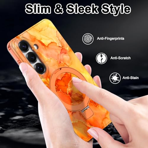 Shecaset Magnetic for Galaxy S26 Case with Invisible Ring Stand[Compatible with MagSafe] Full Body Slim Women Girl Shockproof Marble Pattern Design Case for Samsung Galaxy S26,Orange by Shecaset - Used condition - Image 6
