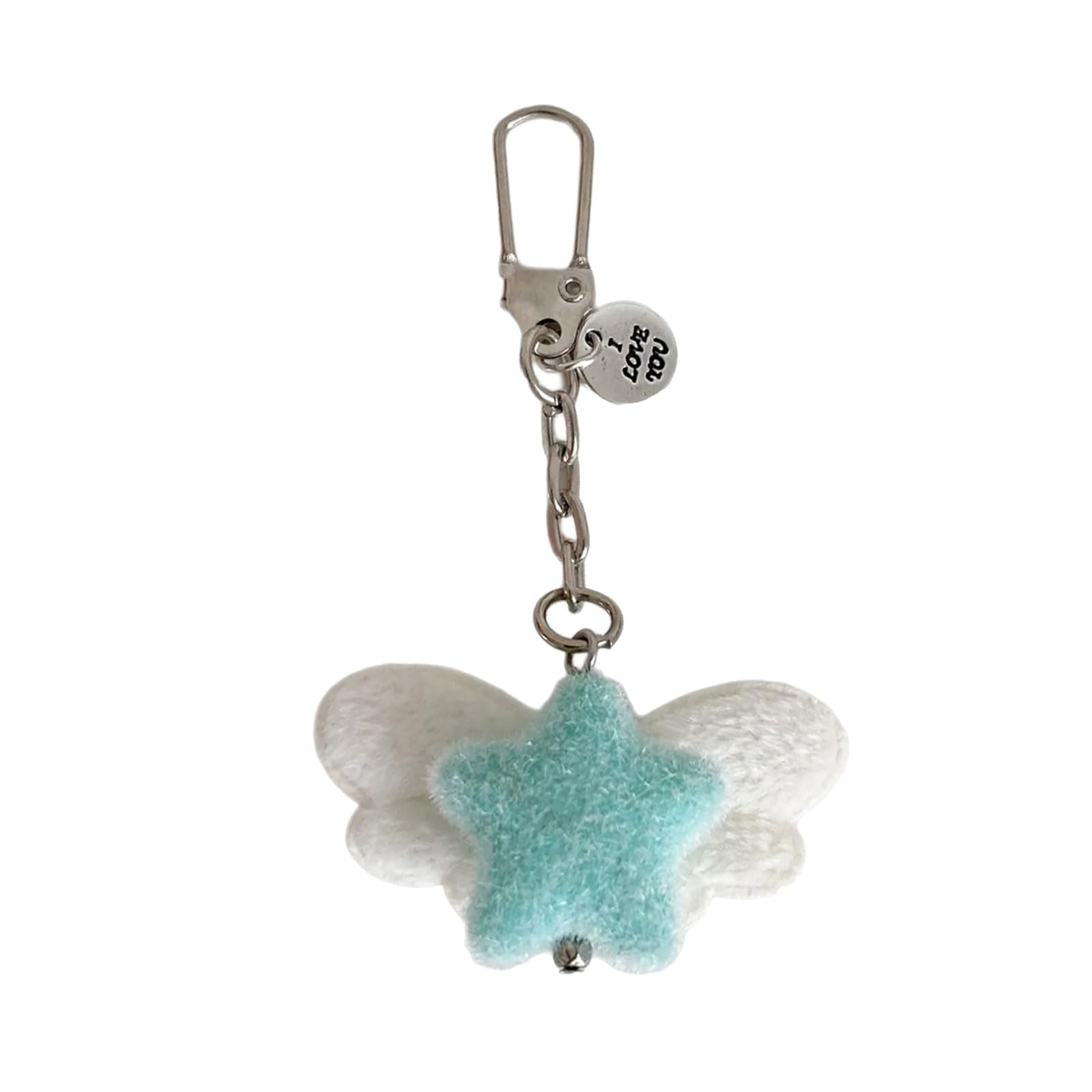 FOLODA Flocking Materials Star Keychain Fuzzy Angel Wing Ornament Stylish Practical Students Girls Friend Sweet Plush Keychain Charm