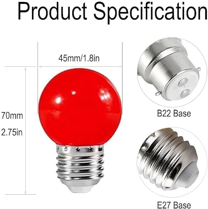 ZFQ 10 Pack Colored Bulbs 2W E27 G45 Lighting Bulbs,LED Coloured Golf Ball Mini Bulb Lamp,Mixed Colours Red Yellow Green Blue Orange Pink Cool White Warm White Purple Violet - Image 4